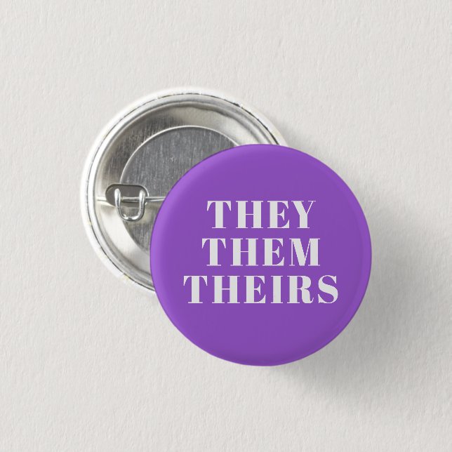 They, Them Theirs gender Pronouns purple Lgbtq pin (Front & Back)