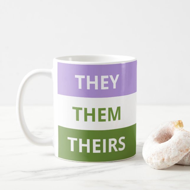 They/Them/Theirs Pronouns Genderqueer Classic Mug (With Donut)