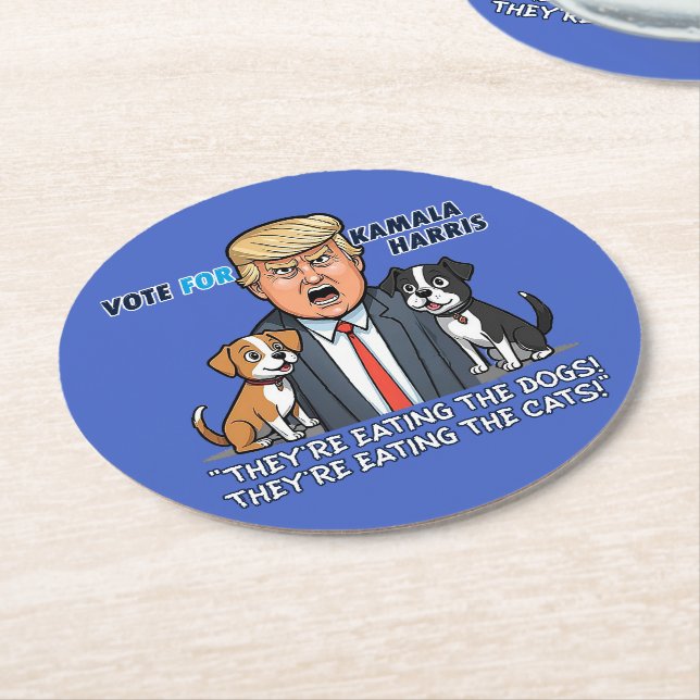 They're Eating The Dogs Funny Trump Kamala 2024 Round Paper Coaster (Angled)