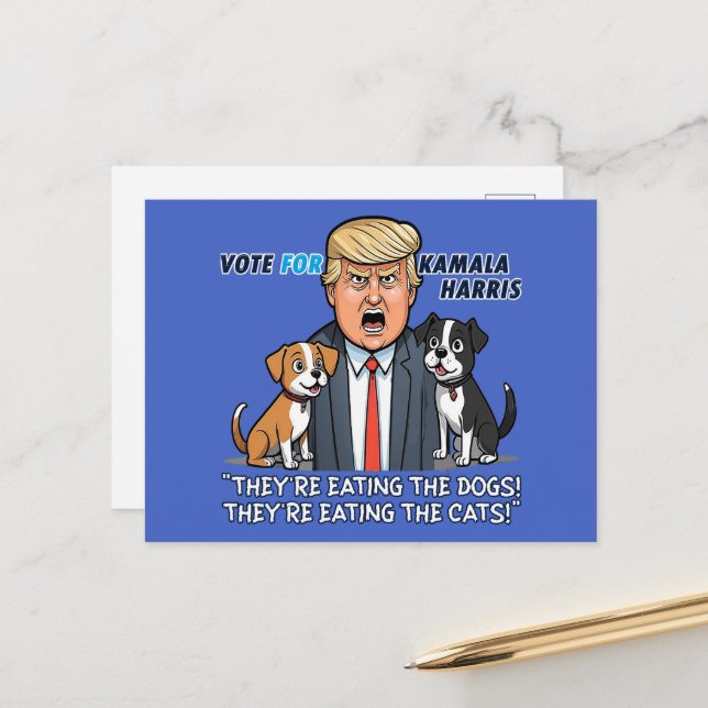 They're Eating The Dogs Funny Trump Kamala Postcard (Front/Back In Situ)
