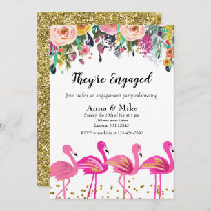 They're Engaged Flamingo Party Invitation