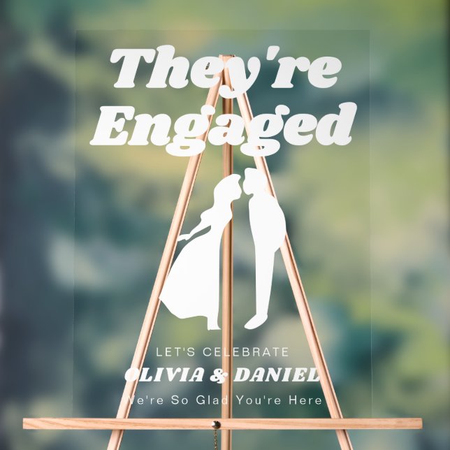 They're Engaged Retro Groovy Acrylic Sign (Neutral)