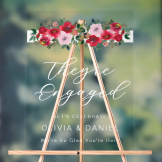 They're Engaged Watercolor Floral Acrylic Sign