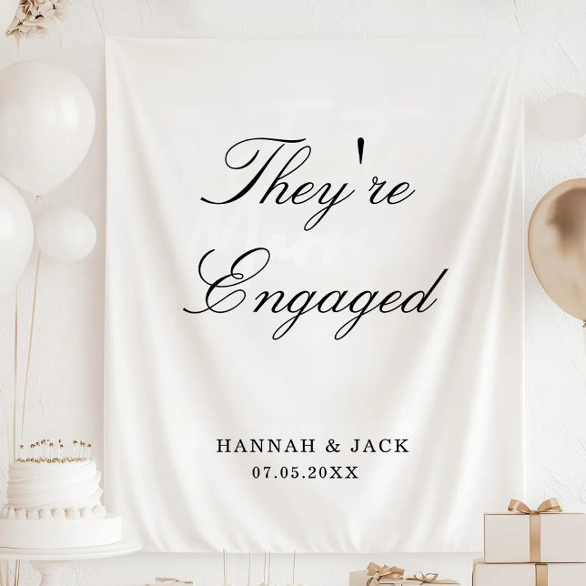 They're Engaged Welcome Custom Engagement Party Tapestry (Creator Uploaded)