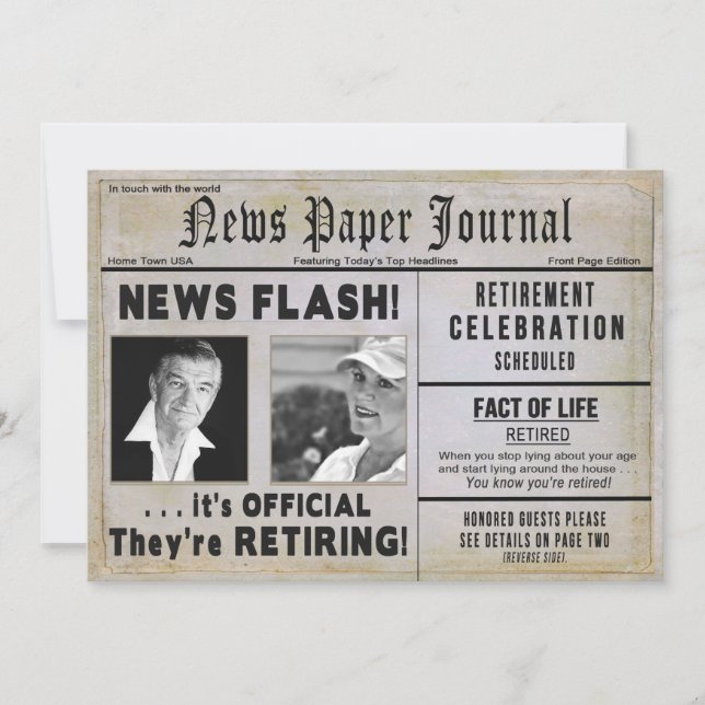 THEY'RE RETIRING NEWSPAPER Invitation (2)PHOTOS (Front)