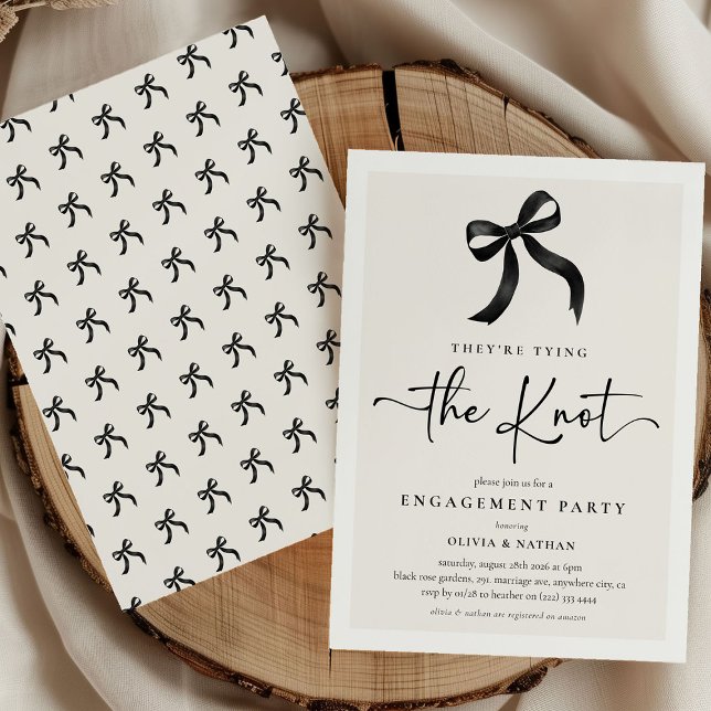 They're Tying the Knot Black Bow Engagement Party Invitation (Creator Uploaded)