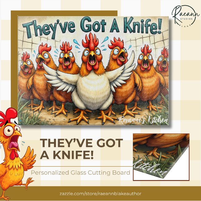 "They've Got a Knife" Personalised Glass  Cutting Board (Creator Uploaded)