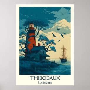 Thibodaux Louisiana Vintage Lighthouse Bayou Art Poster