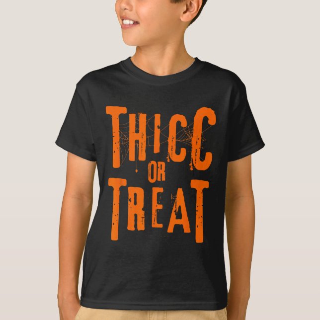 Thicc Or Treat Funny Halloween Workout Fitness Bod T-Shirt (Front)