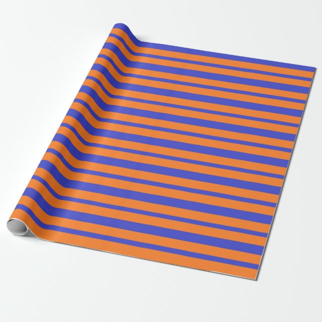 Thick and Thin Blue and Orange Stripes Wrapping Paper (Unrolled)