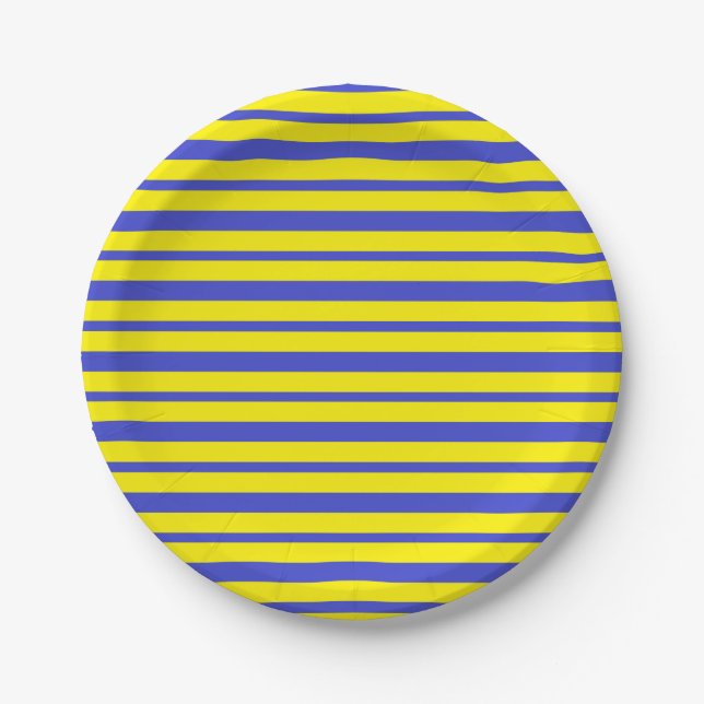 Thick and Thin Blue and Yellow Stripes Paper Plate (Front)