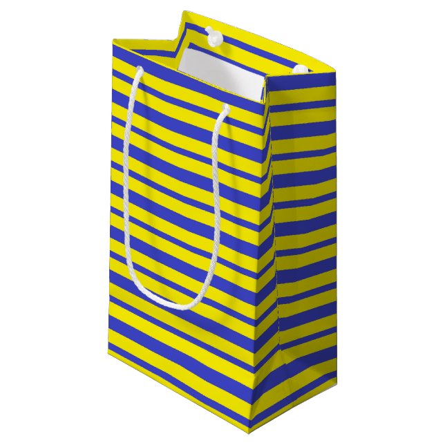 Thick and Thin Blue and Yellow Stripes Small Gift Bag (Front Angled)