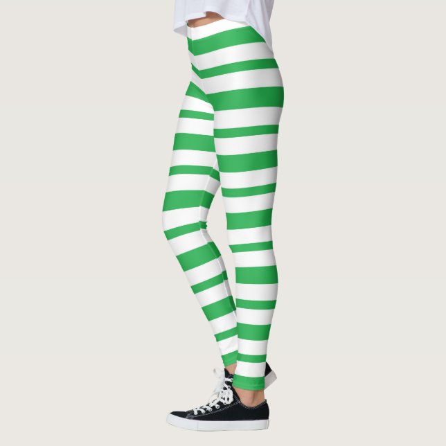 Thick and Thin Green and White Stripes Leggings (Left)