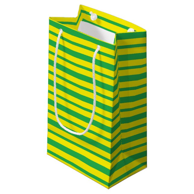 Thick and Thin Green and Yellow Stripes Small Gift Bag (Front Angled)