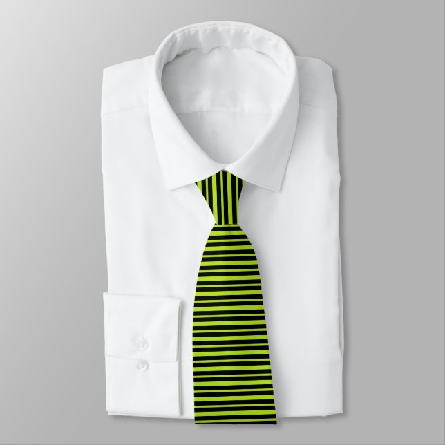 Thick and Thin Lime Green and Black Stripes Tie (Tied)