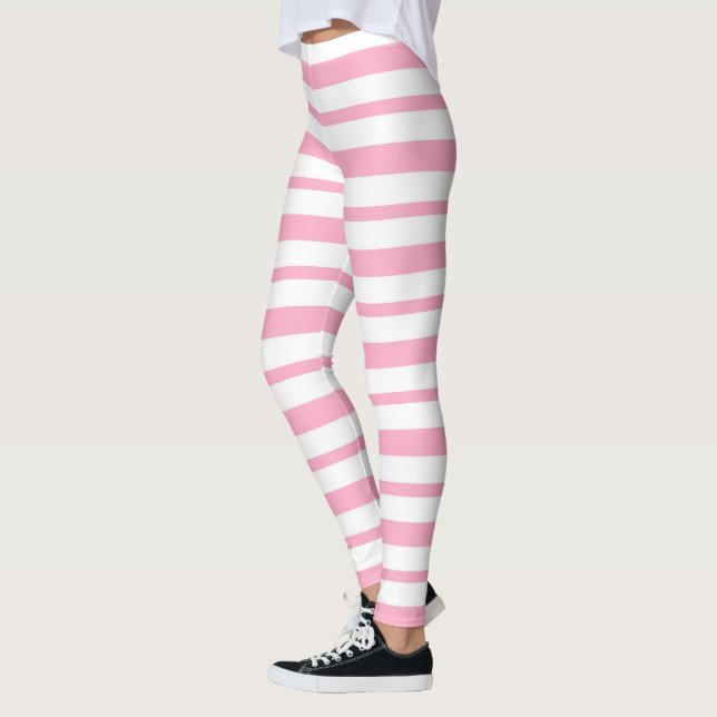 Thick and Thin Pink and White Stripes Leggings (Left)