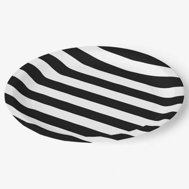 Thick Bold Black and White Stripes Paper Plate (Angled)