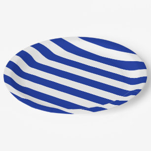 Thick Bold Blue and White Stripes Paper Plate