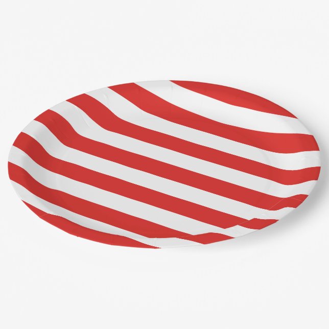 Thick Bold Red and White Stripes Paper Plate (Angled)