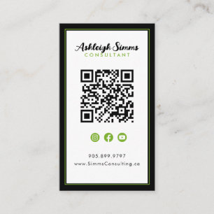 Thick Border Connect on Social Media Green QR Business Card