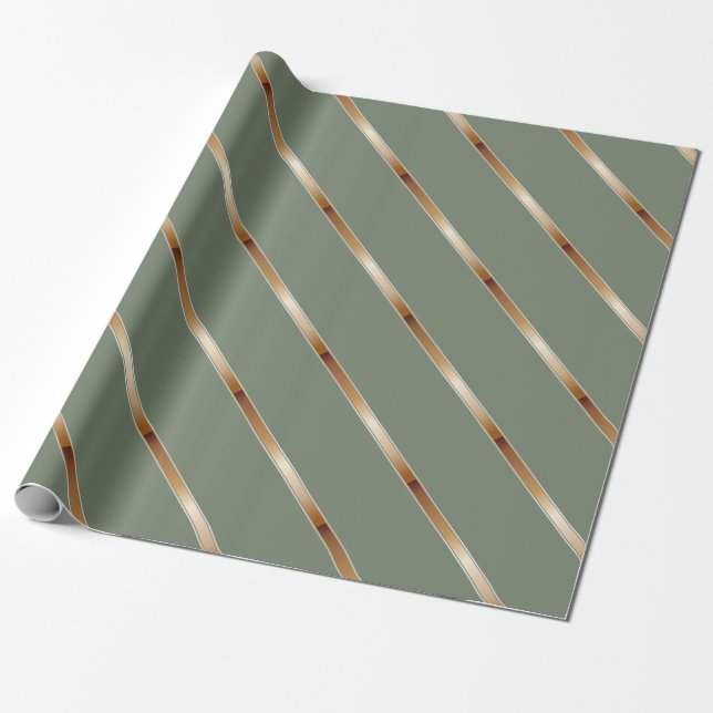 Thick Copper Metallic Diagonal Stripes Wrapping Paper (Unrolled)