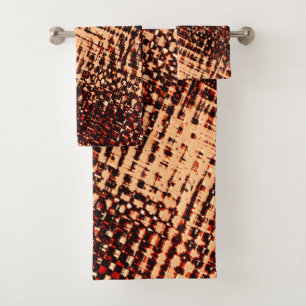 Thick criss-cross scratches in orange with shadow bath towel set