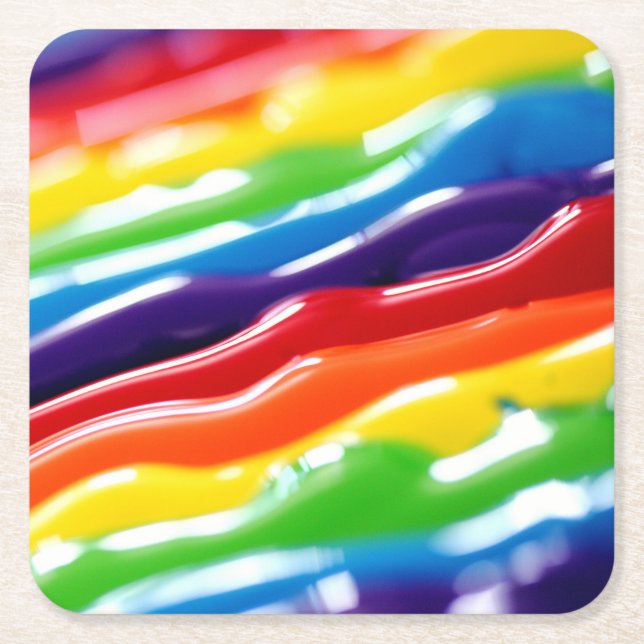Thick Glossy Coloured Paint Lines Square Paper Coaster (Front)