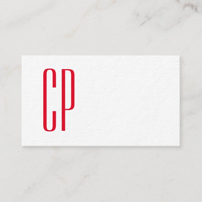 Thick Modern White Monogram Professional Plain Business Card (Front)