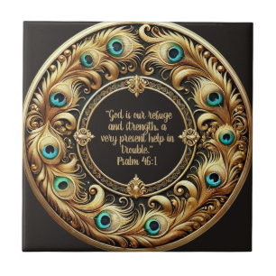 Thick Peacock Feather Frame Bible Verses  Tile