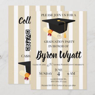 Thick Stripes Cap and Diploma Graduation  Invitation