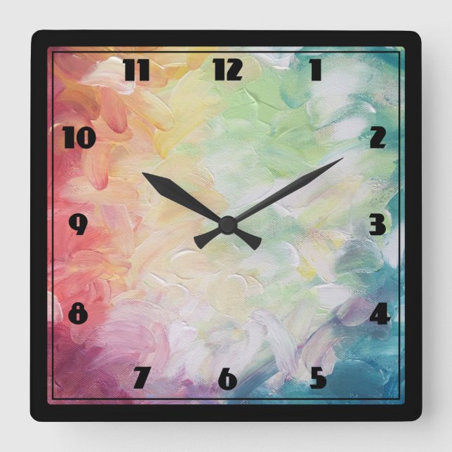 Thick Textured Abstract Paint Square Wall Clock (Front)