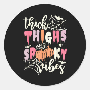 Thick Thighs And Soky Vibes Retro Groovy Halloween Classic Round Sticker