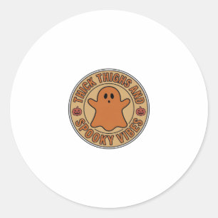 Thick Thighs and Spooky Vibes Ghost Halloween Tee_ Classic Round Sticker
