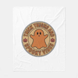 Thick Thighs and Spooky Vibes Ghost Halloween Tee_ Fleece Blanket