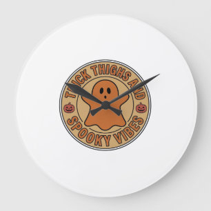 Thick Thighs and Spooky Vibes Ghost Halloween Tee_ Large Clock