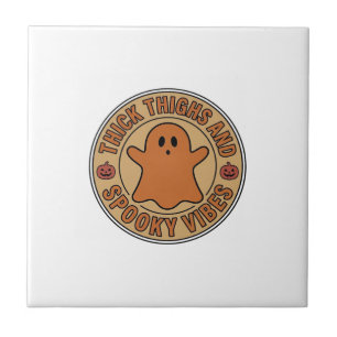 Thick Thighs and Spooky Vibes Ghost Halloween Tee_ Tile
