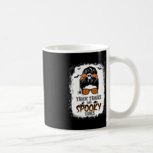 Thick Thighs And Spooky Vibes Halloween Messy Bun Coffee Mug