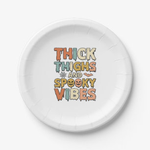 Thick Thighs and Spooky Vibes Halloween Shirt_1 Paper Plate