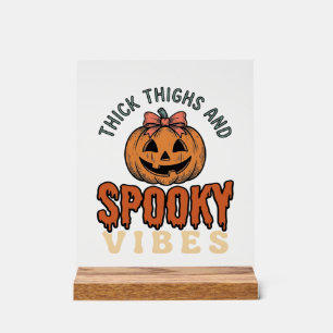 Thick Thighs And Spooky Vibes Pumpkin Halloween De Acrylic Sign