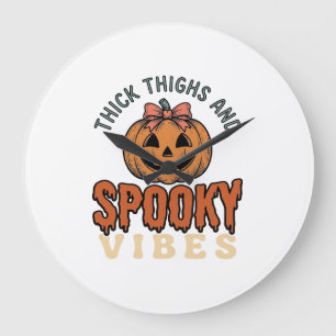 Thick Thighs And Spooky Vibes Pumpkin Halloween De Large Clock