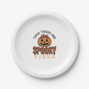 Thick Thighs And Spooky Vibes Pumpkin Halloween De Paper Plate