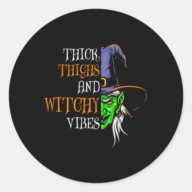 Thick Thighs And Witchy Vibes Retro Simplistic Hal Classic Round Sticker (Front)