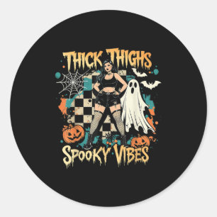 Thick Thighs Soky Vibes Funny Ghost Halloween Classic Round Sticker