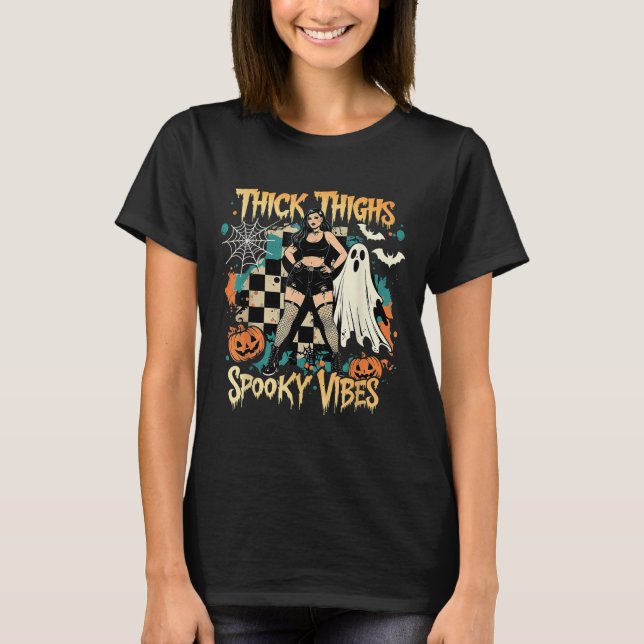 Thick Thighs Soky Vibes Funny Ghost Halloween  T-Shirt (Front)