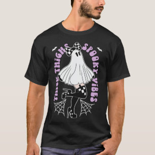 Thick Thighs Spooky Vibes Cute Ghost Halloween Ts  T-Shirt