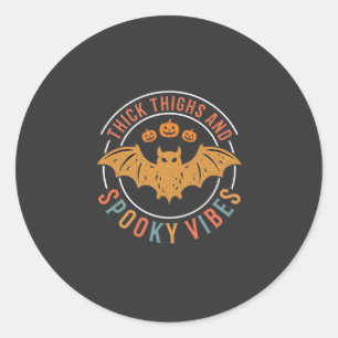 Thick Thighs Spooky Vibes Halloween Bat Design_1 Classic Round Sticker