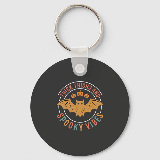 Thick Thighs Spooky Vibes Halloween Bat Design_1 Key Ring (Front)