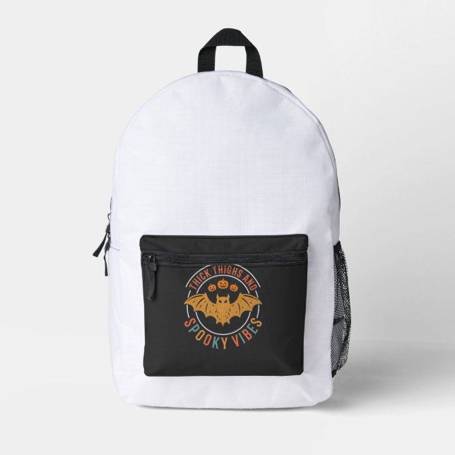Thick Thighs Spooky Vibes Halloween Bat Design_1 Printed Backpack (Front)