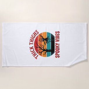 Thick Thighs Spooky Vibes Halloween Shirt Design_1 Beach Towel