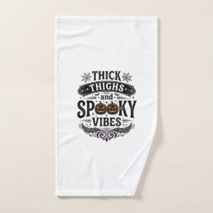 Thick Thighs Spooky Vibes Halloween Shirt Design_1 Hand Towel